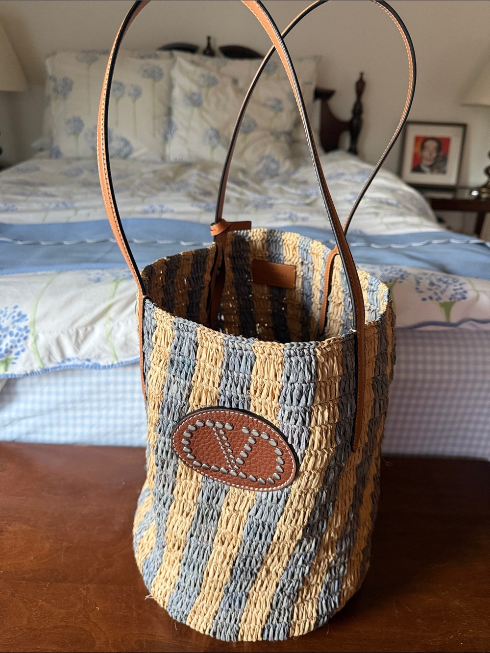 Valentino Vlogo Striped Tote